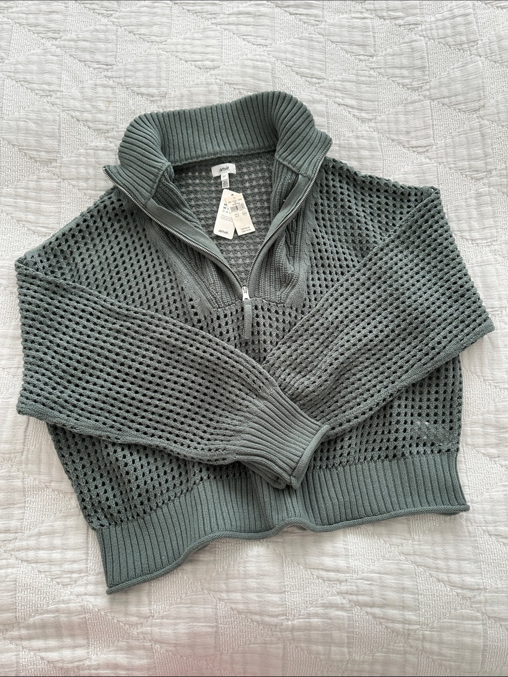 Aerie Crochet Quarter Zip Sweater